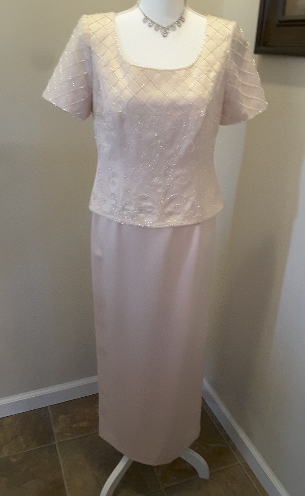 Karen Miller champagne beaded evening dress sz 6P